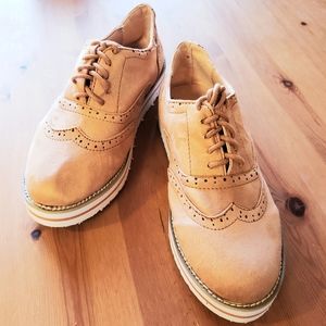 Platform Lace-Up Oxford Faux Suede Loafers